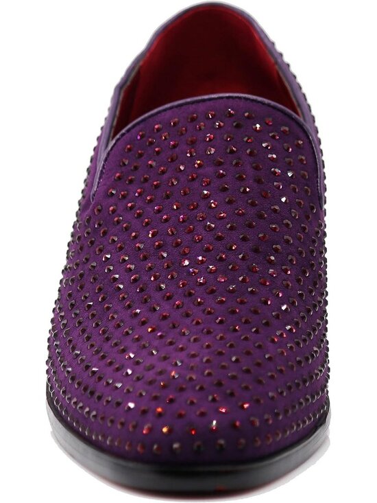 Enzo Romeo Men\'s Purple Vintage Velvet Rhinestone Loafer Slip On Tuxedo Shoes main image 7